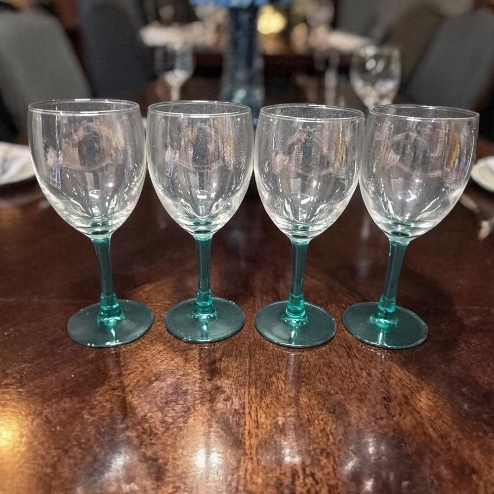 Luminarc Aqua Stem Glass Goblets, Set of 4, Vintage Teal Stemware,‎ Drinkware